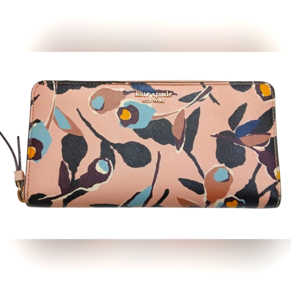 Kate Spade Cameron Paper Rose Zip Around Continental Wallet EUC